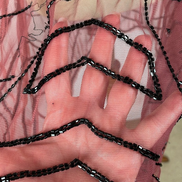 Free People Rust Sheer Mesh Boho Dress with Black Beading - Picture 5 of 13